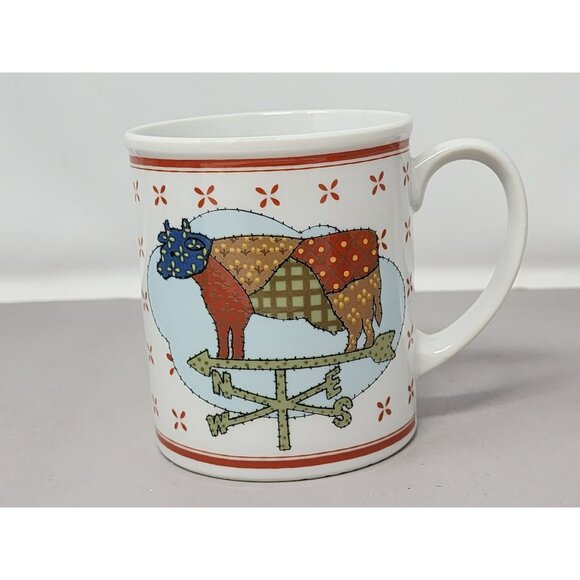 Set Of 3 Country Chicken & Cow Weathervane Mugs Patchwork‎ Design Ceramic - Picture 2 of 16